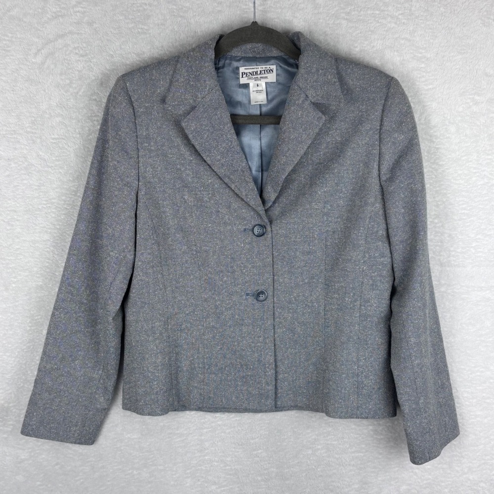 Pendleton Wool Silk Blazer Petite Gray Herringbone Career Jacket‎ Size 6